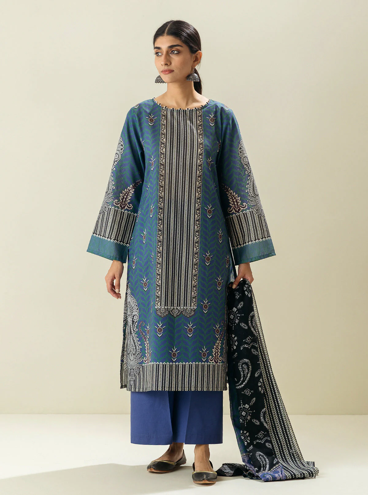 3 PIECE - PRINTED LAWN SUIT - LYON SKY - Image 2