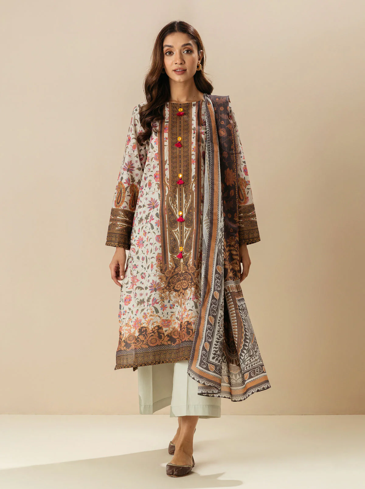 3 PIECE - PRINTED LAWN SUIT - FLORID ADJUSTMENT