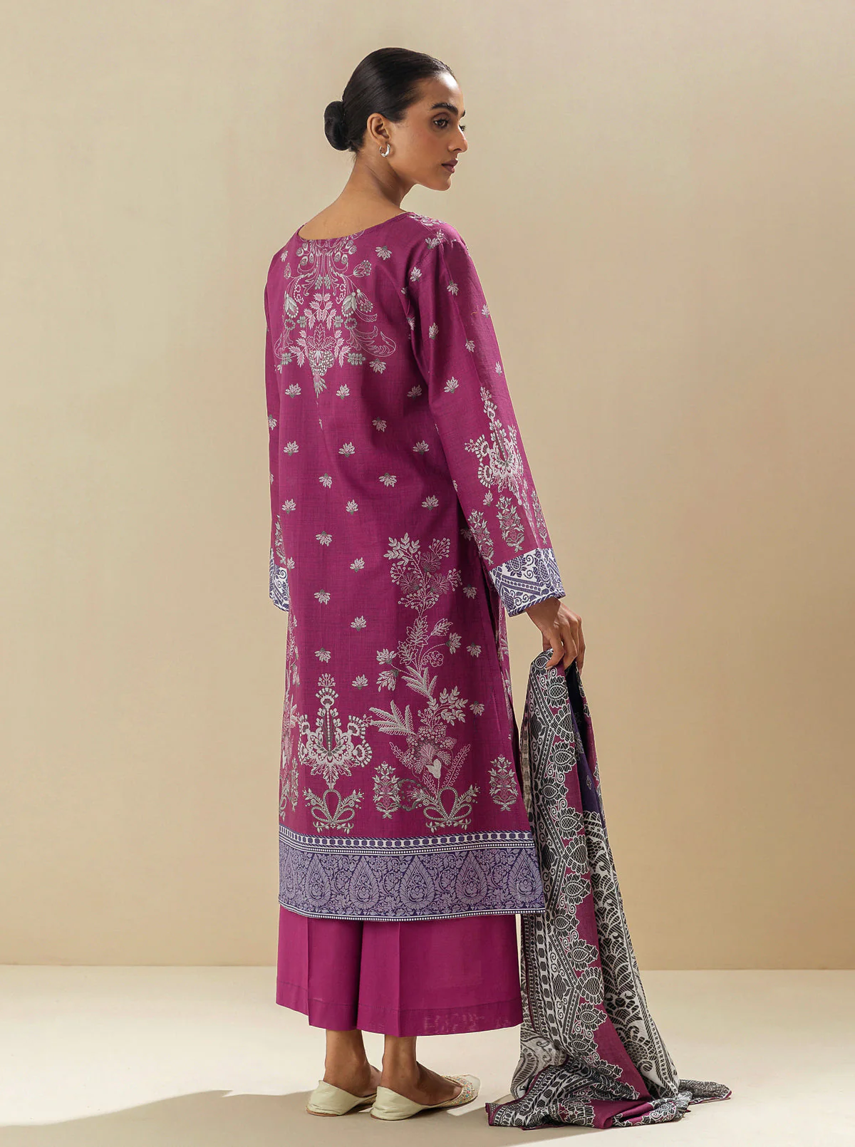 3 PIECE - PRINTED LAWN SUIT - WINE MIX - Image 3