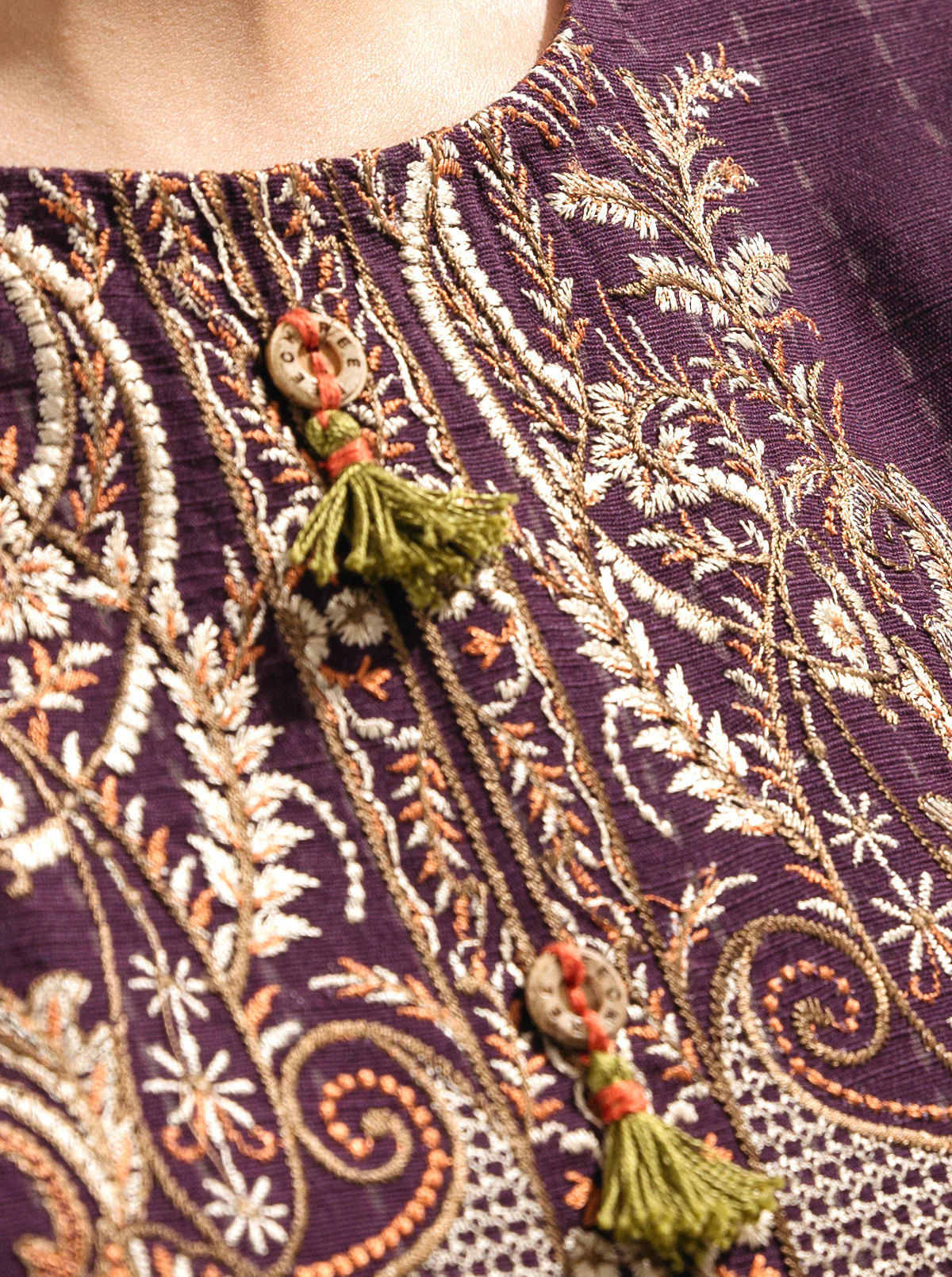 3 PIECE - EMBROIDERED  KHADDAR SUIT - FLATTERING PLUM - Image 3