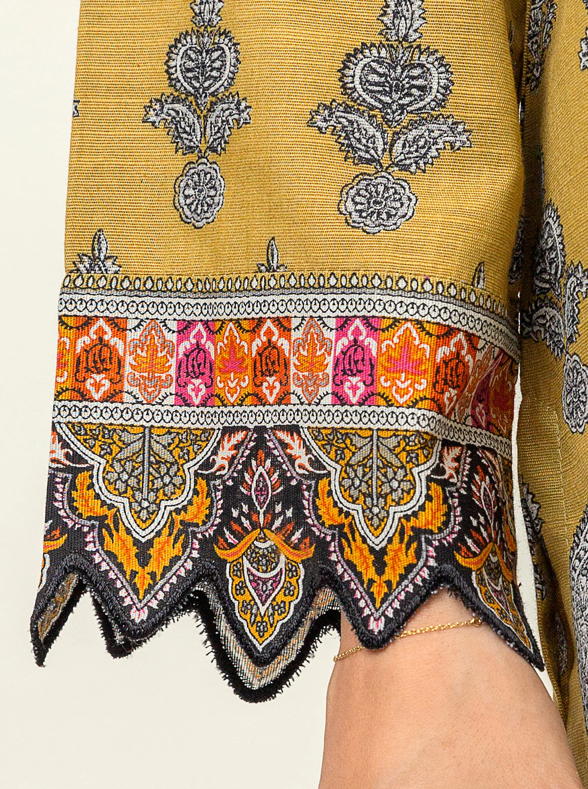 3 PIECE - PRINTED KHADDAR SUIT - GOLDEN PALM - Image 5