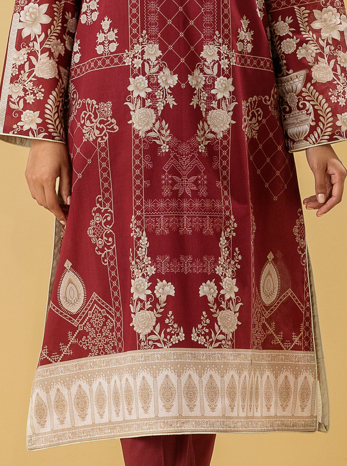 1 PIECE - PRINTED LAWN SHIRT - ROUGE FLORAL - Image 2