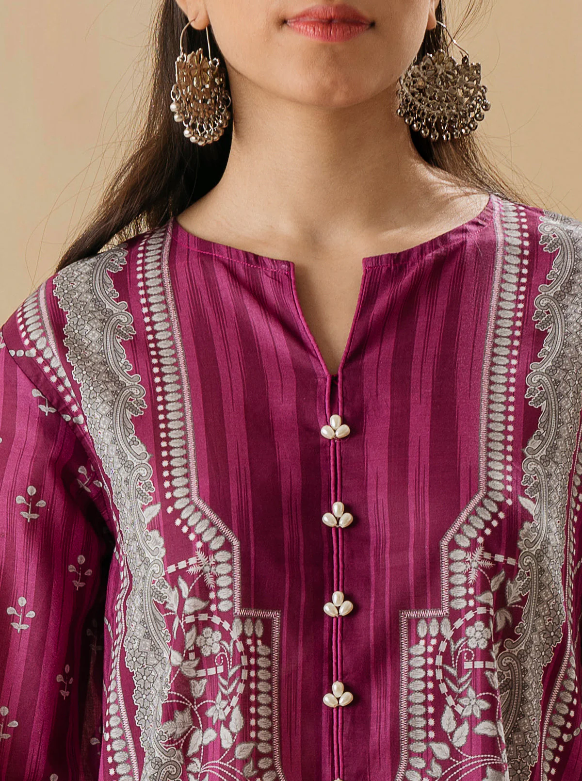 1 PIECE - PRINTED LAWN SHIRT - FUCHSIA DAHLIA - Image 2