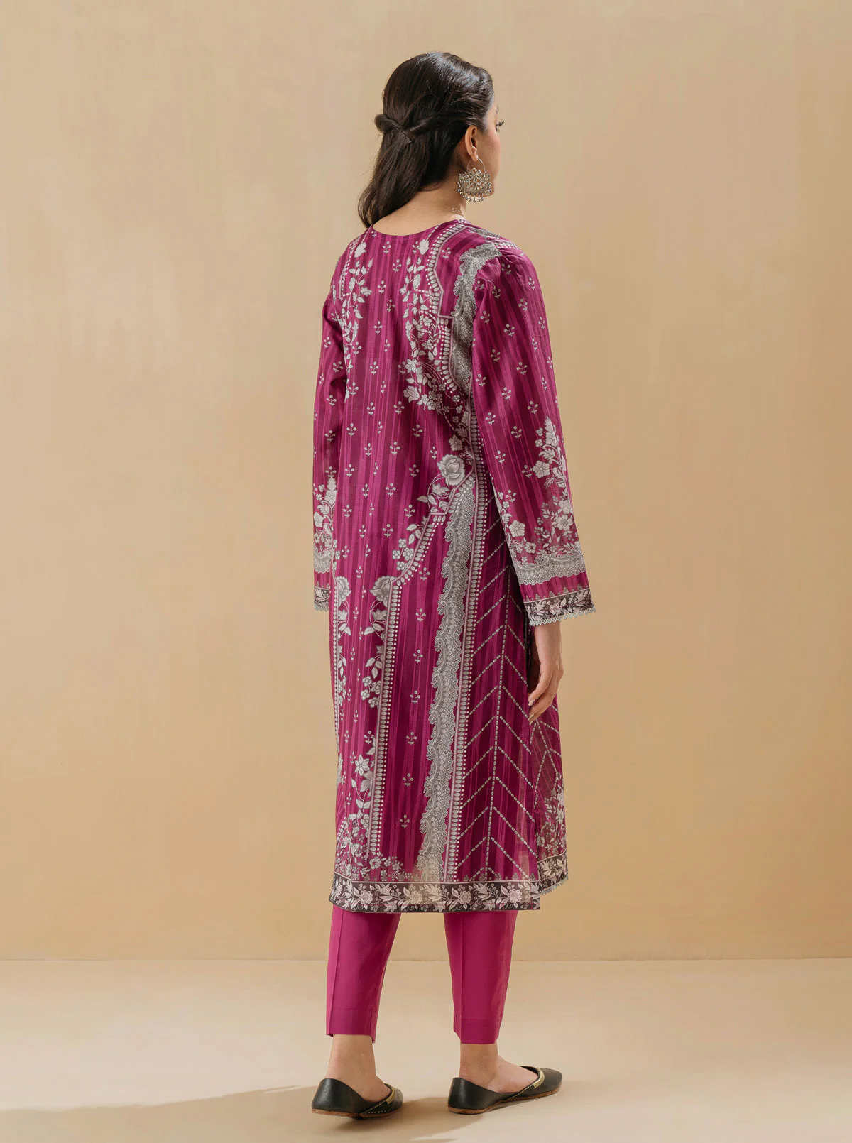 1 PIECE - PRINTED LAWN SHIRT - FUCHSIA DAHLIA - Image 4