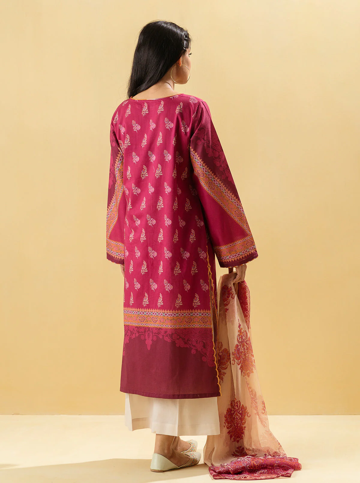 2 PIECE - PRINTED LAWN SUIT - CRIMSON HUES - Image 5