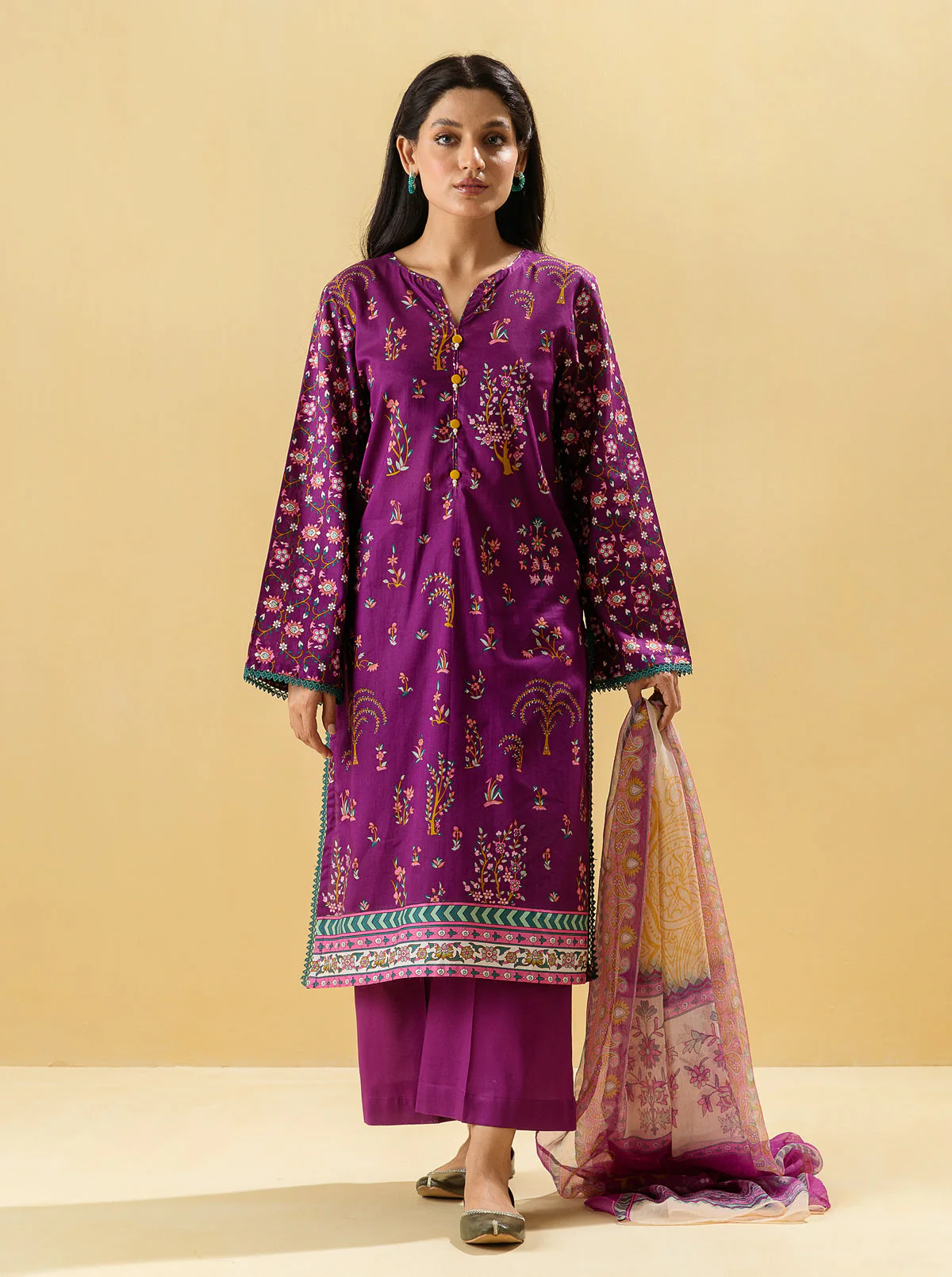 2 PIECE - PRINTED LAWN SUIT - IMPERIAL PLUM - Image 3