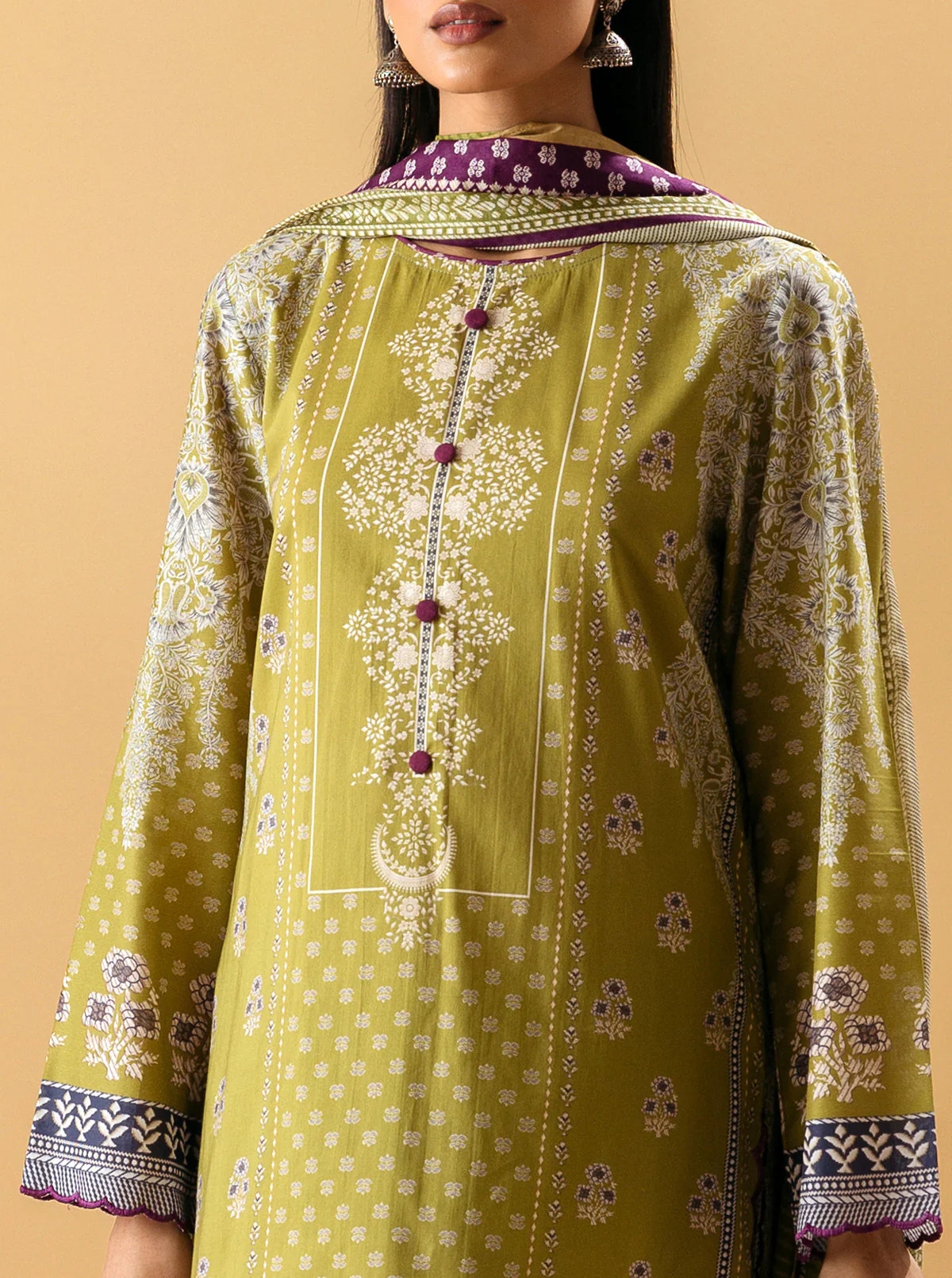 3 PIECE - PRINTED LAWN SUIT - LIME VERDANT - Image 3
