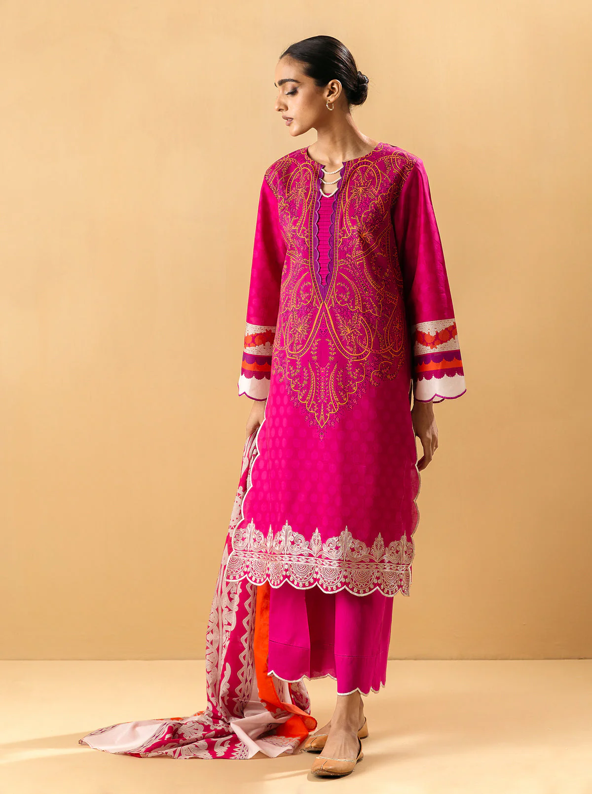 3 PIECE - EMBROIDERED LAWN SUIT - FOLK CHIC - Image 4
