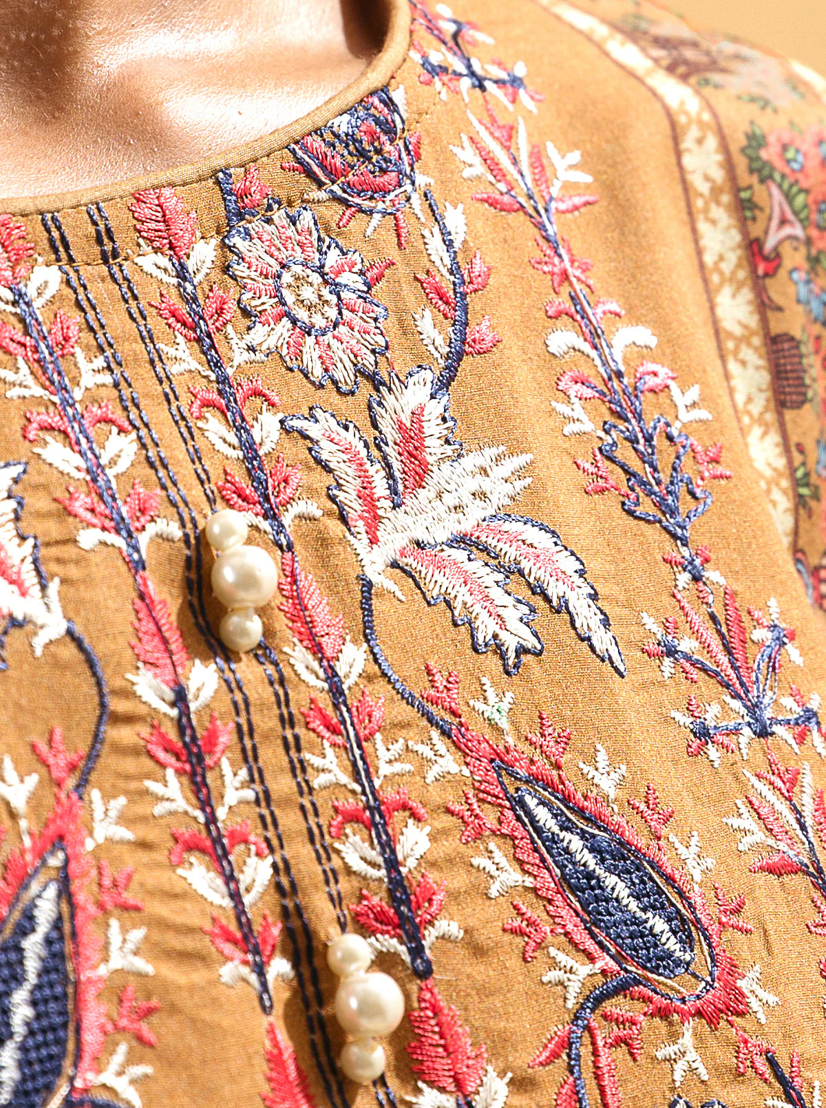 3 PIECE - EMBROIDERED LAWN SUIT - APRICOT TAN - Image 2