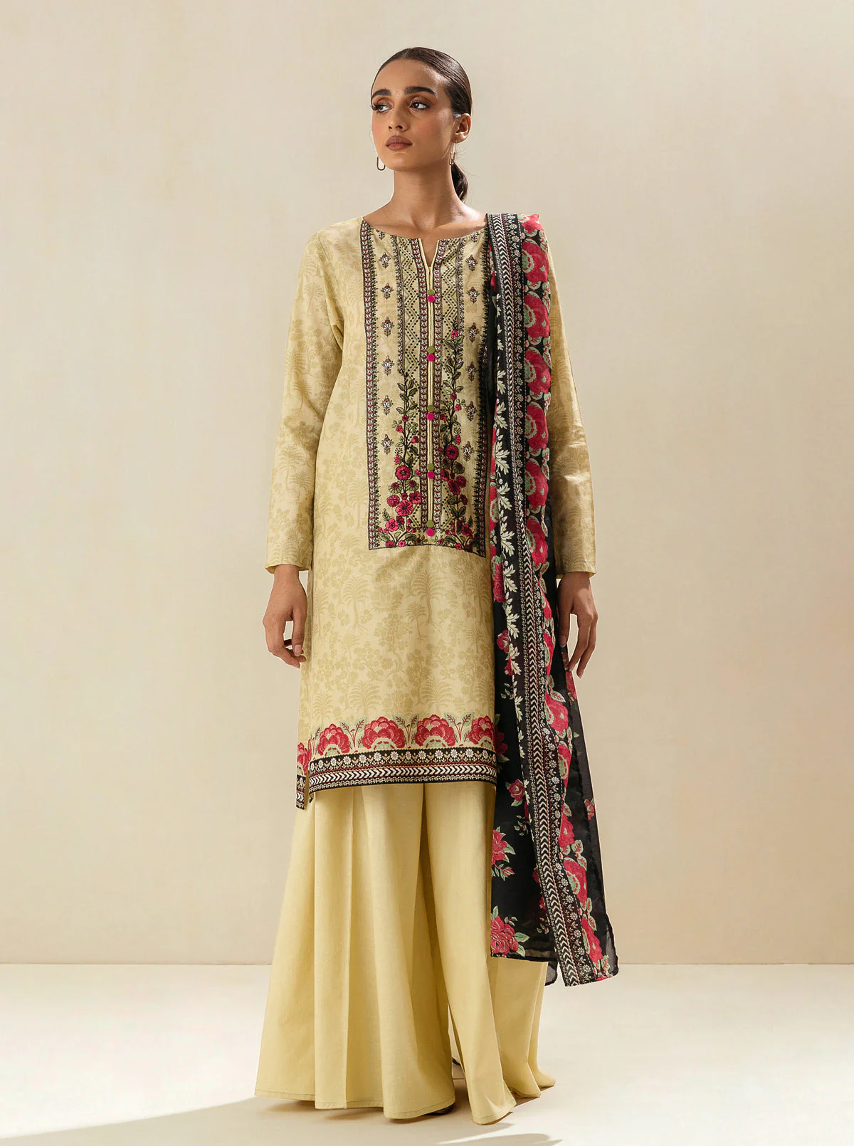 2 PIECE - EMBROIDERED LAWN SUIT - POPPIN ROSE