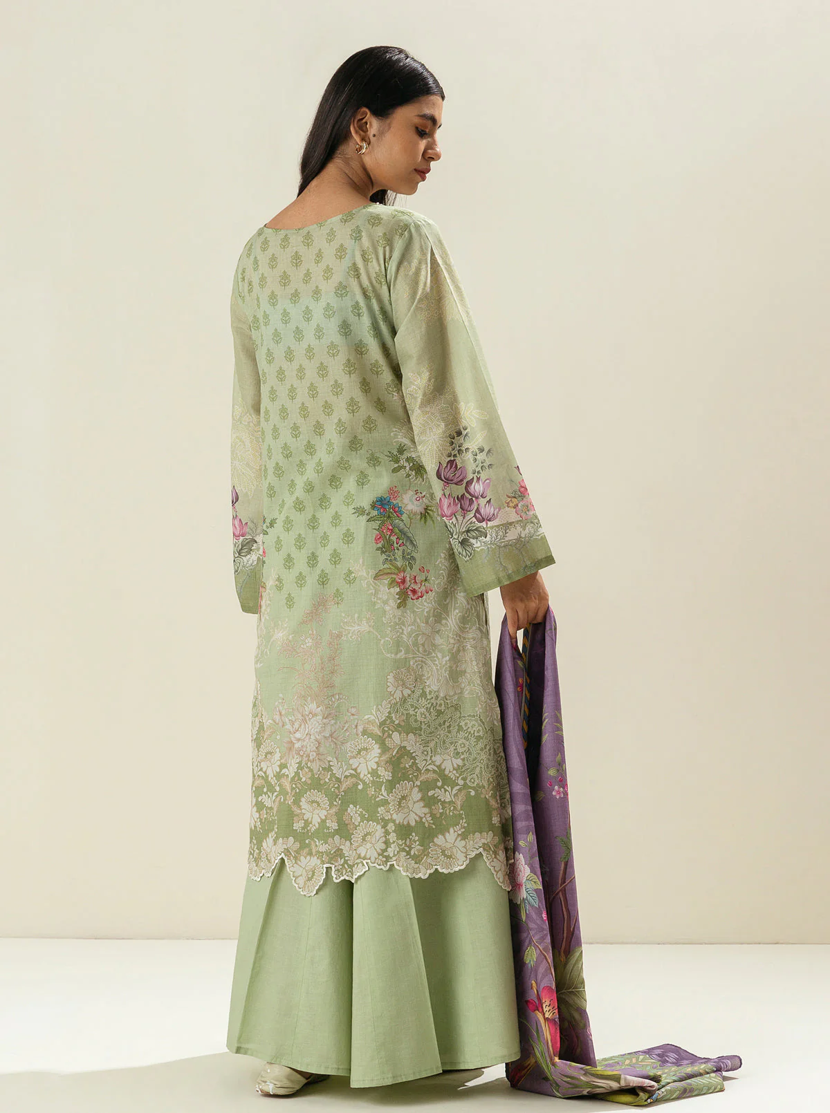 3 PIECE - PRINTED LAWN SUIT - FRESHLY GREEN - Image 3