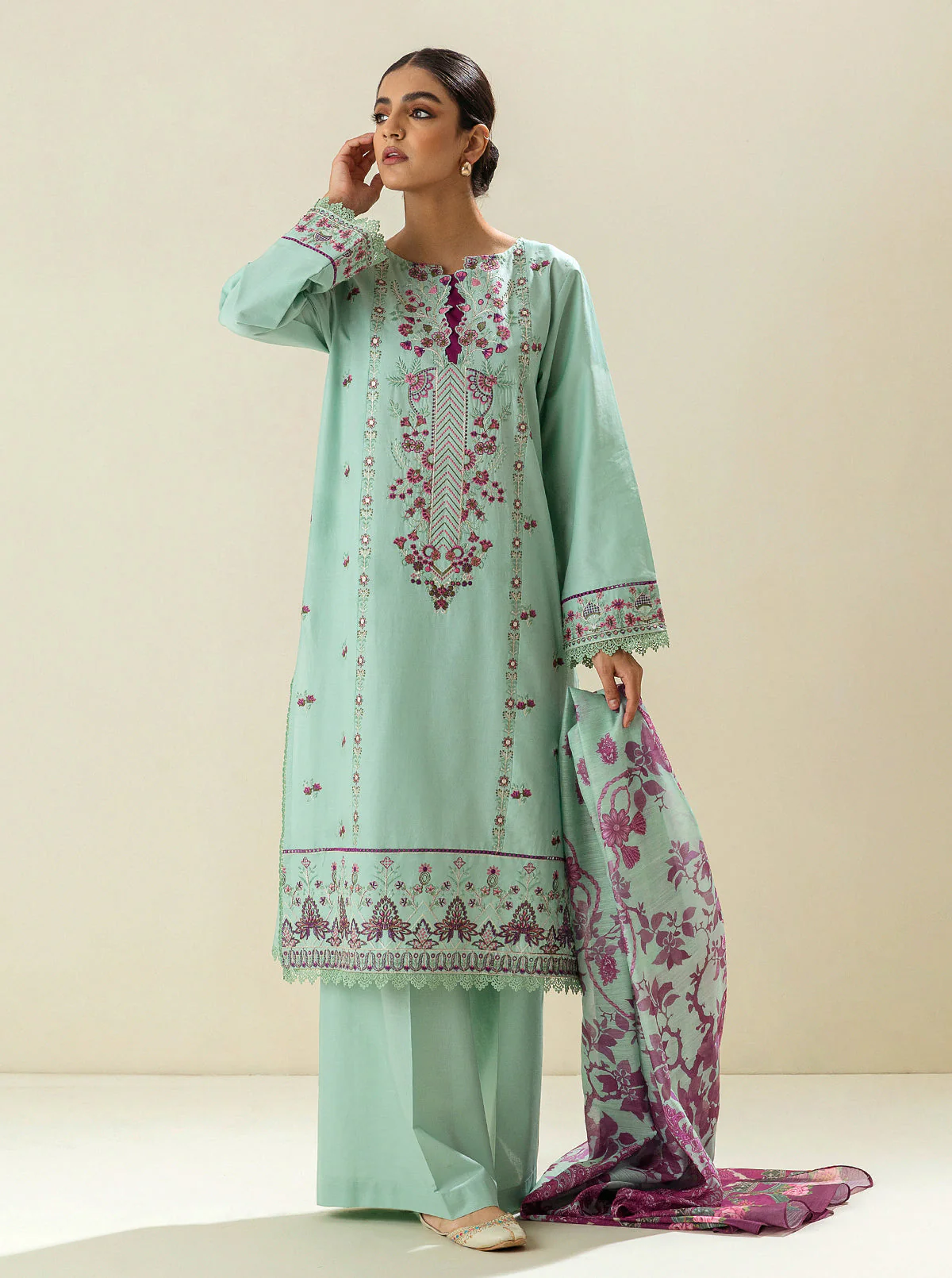 3 PIECE - EMBROIDERED LAWN SUIT - POLYNYA SEASON - Image 3