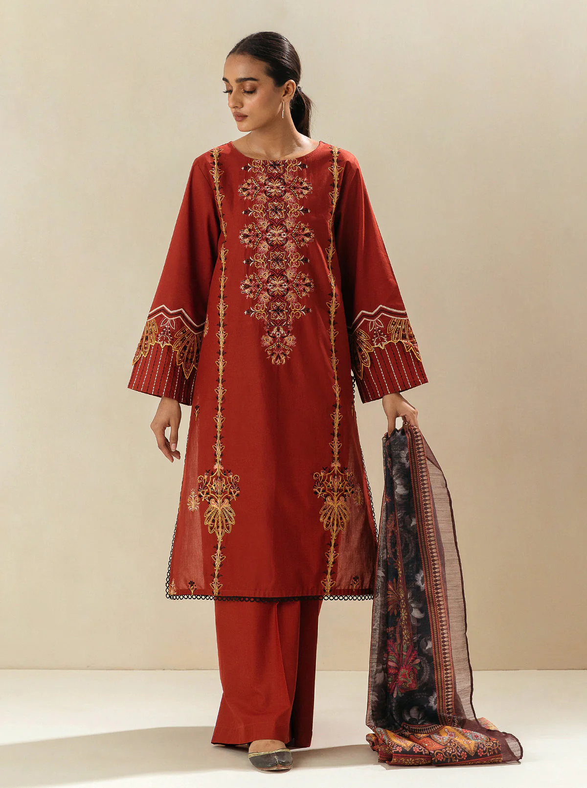3 PIECE - EMBROIDERED LAWN SUIT - MAPLE MUSIC - Image 2