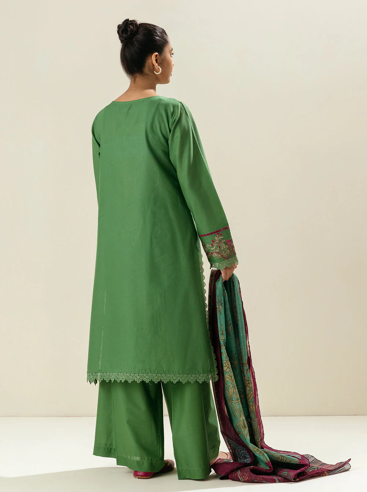 3 PIECE - EMBROIDERED LAWN SUIT - GREEN QUIETNESS - Image 3