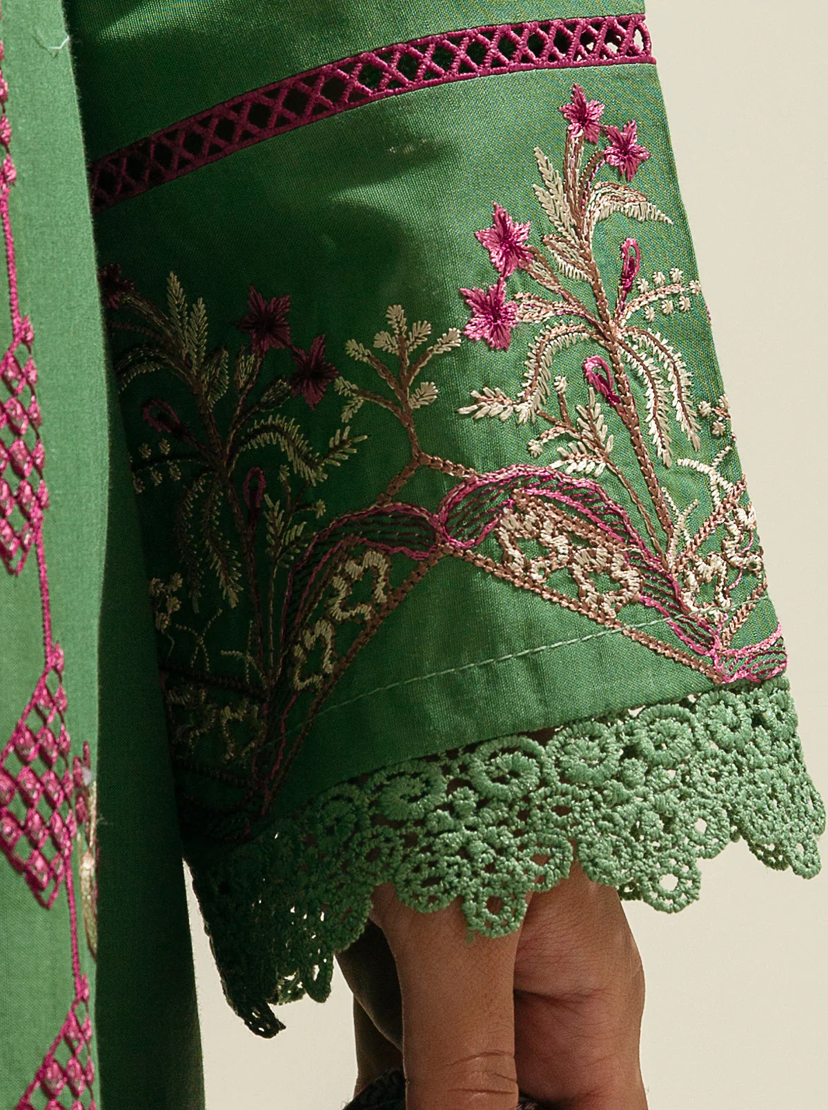 3 PIECE - EMBROIDERED LAWN SUIT - GREEN QUIETNESS - Image 5