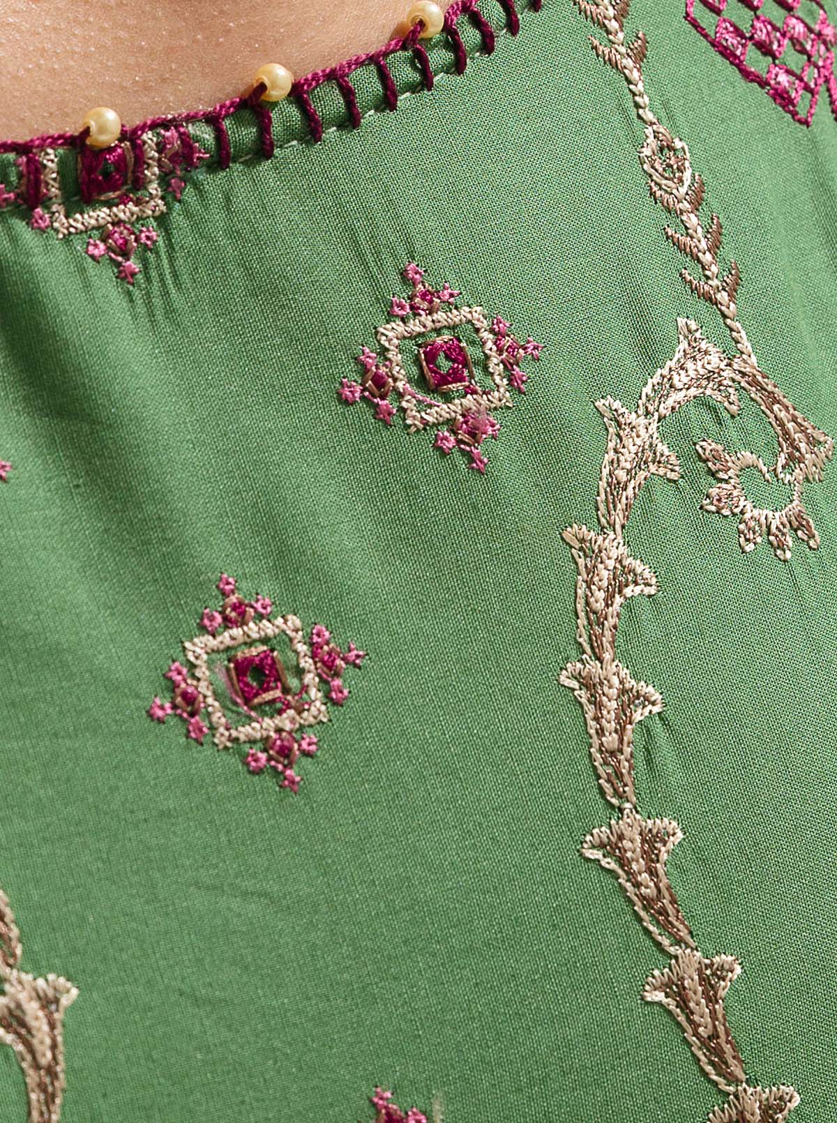 3 PIECE - EMBROIDERED LAWN SUIT - GREEN QUIETNESS - Image 6