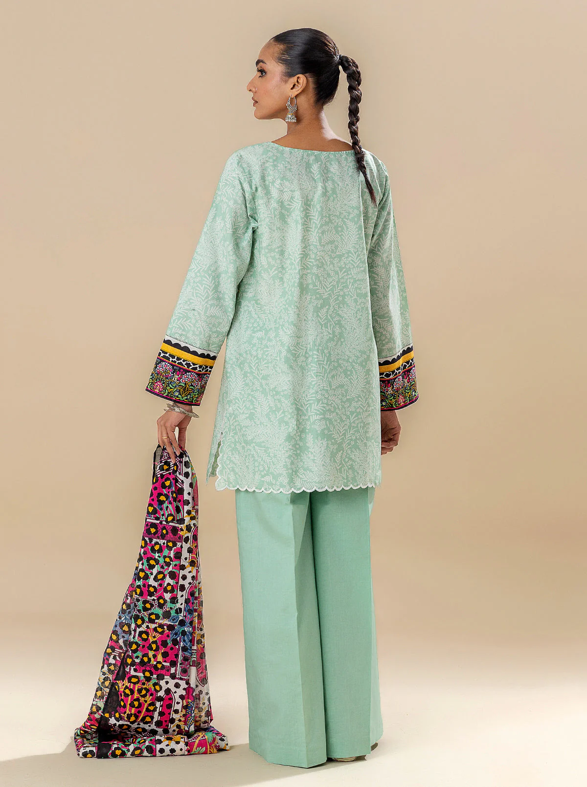 2 PIECE EMBROIDERED LAWN SUIT-DUSTY VIRIDIAN (UNSTITCHED) - Image 4