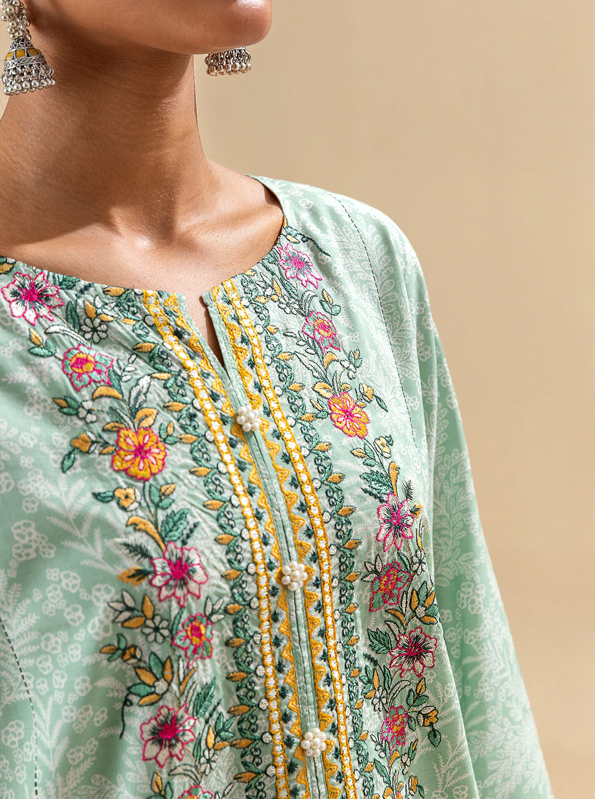 2 PIECE EMBROIDERED LAWN SUIT-DUSTY VIRIDIAN (UNSTITCHED) - Image 5