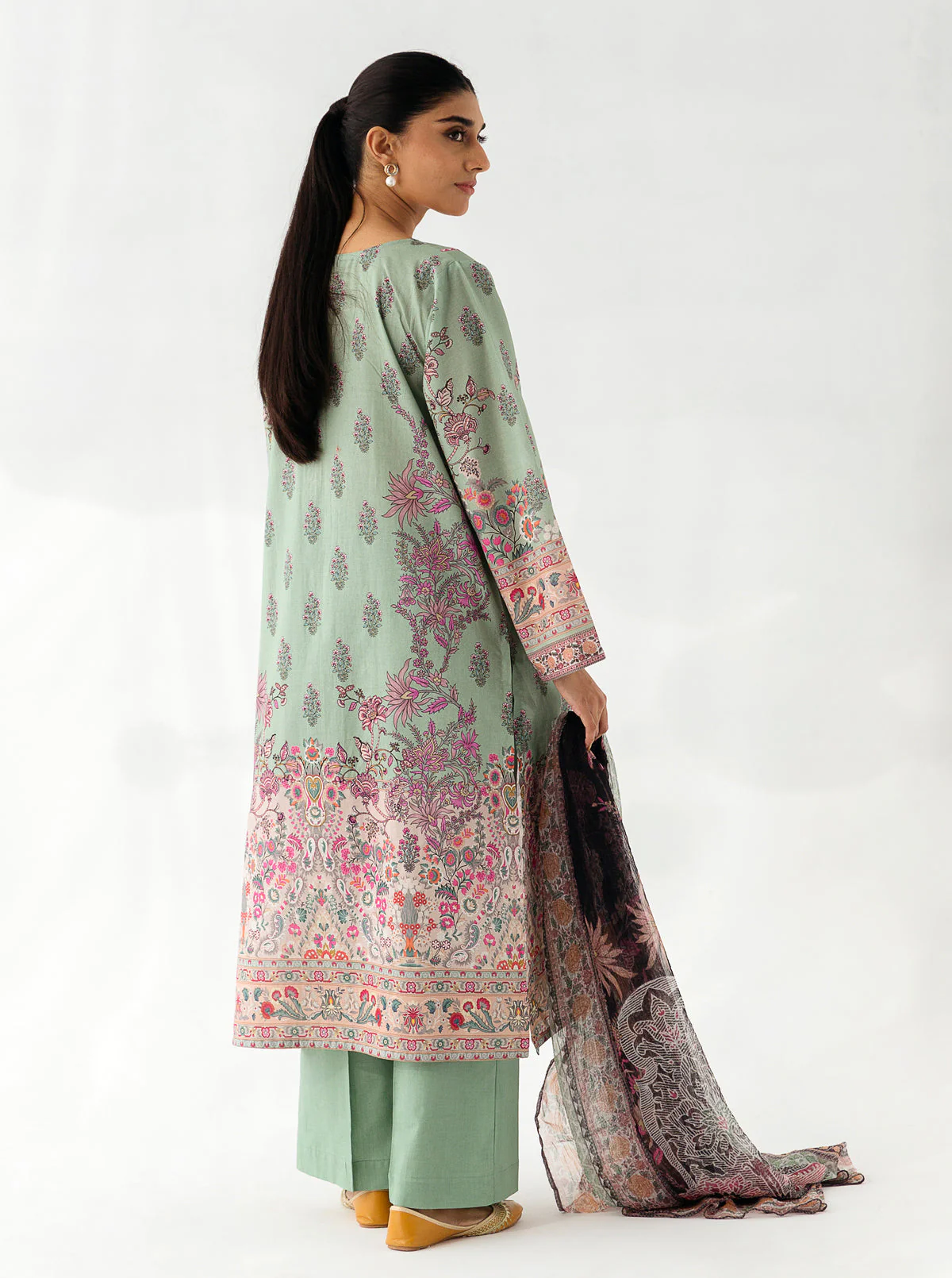 3 PIECE - EMBROIDERED LAWN SUIT - MISTLETOE POMACE - Image 3