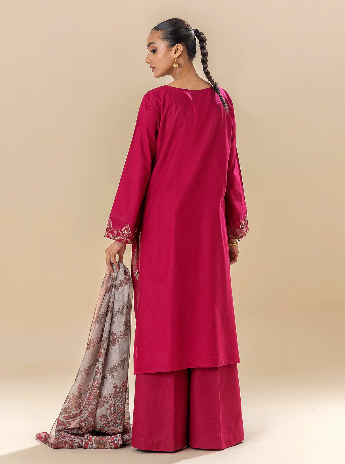 3 PIECE EMBROIDERED LAWN SUIT-RASPBERRY COULIS (UNSTITCHED) - Image 5