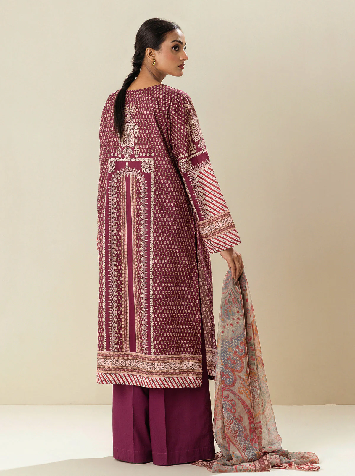 3 PIECE - EMBROIDERED LAWN SUIT - CARMINE FESTIVAL (UNSTITCHED) - Image 3
