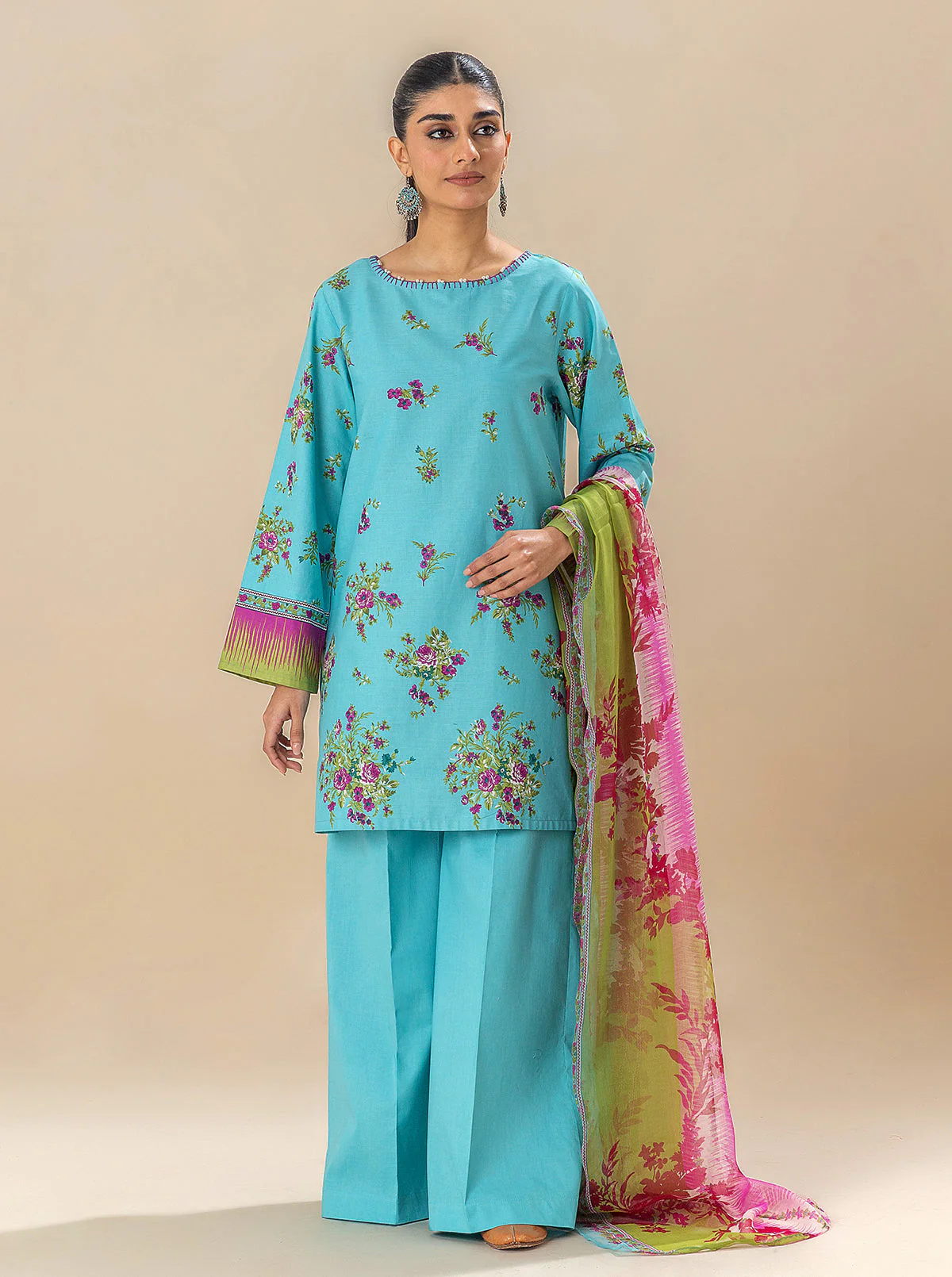 2 PIECE PRINTED LAWN SUIT-TENDER SKY (UNSTITCHED) - Image 5